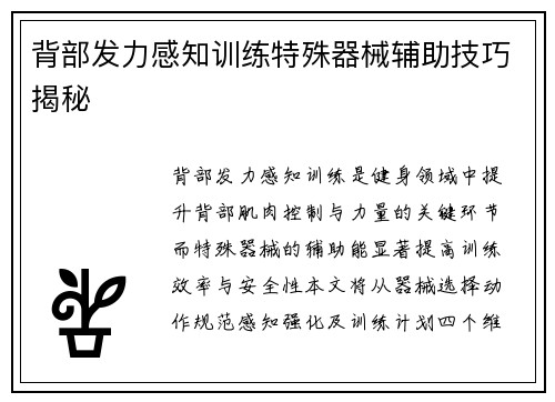 背部发力感知训练特殊器械辅助技巧揭秘