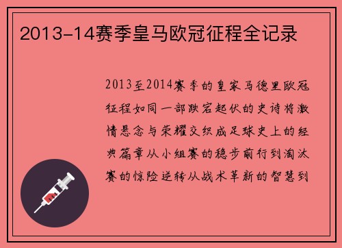 2013-14赛季皇马欧冠征程全记录